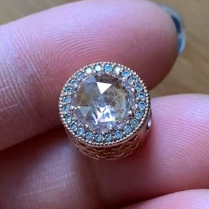 Retired Pandora Charm Radiant Hearts Bead CZ Rose EUC